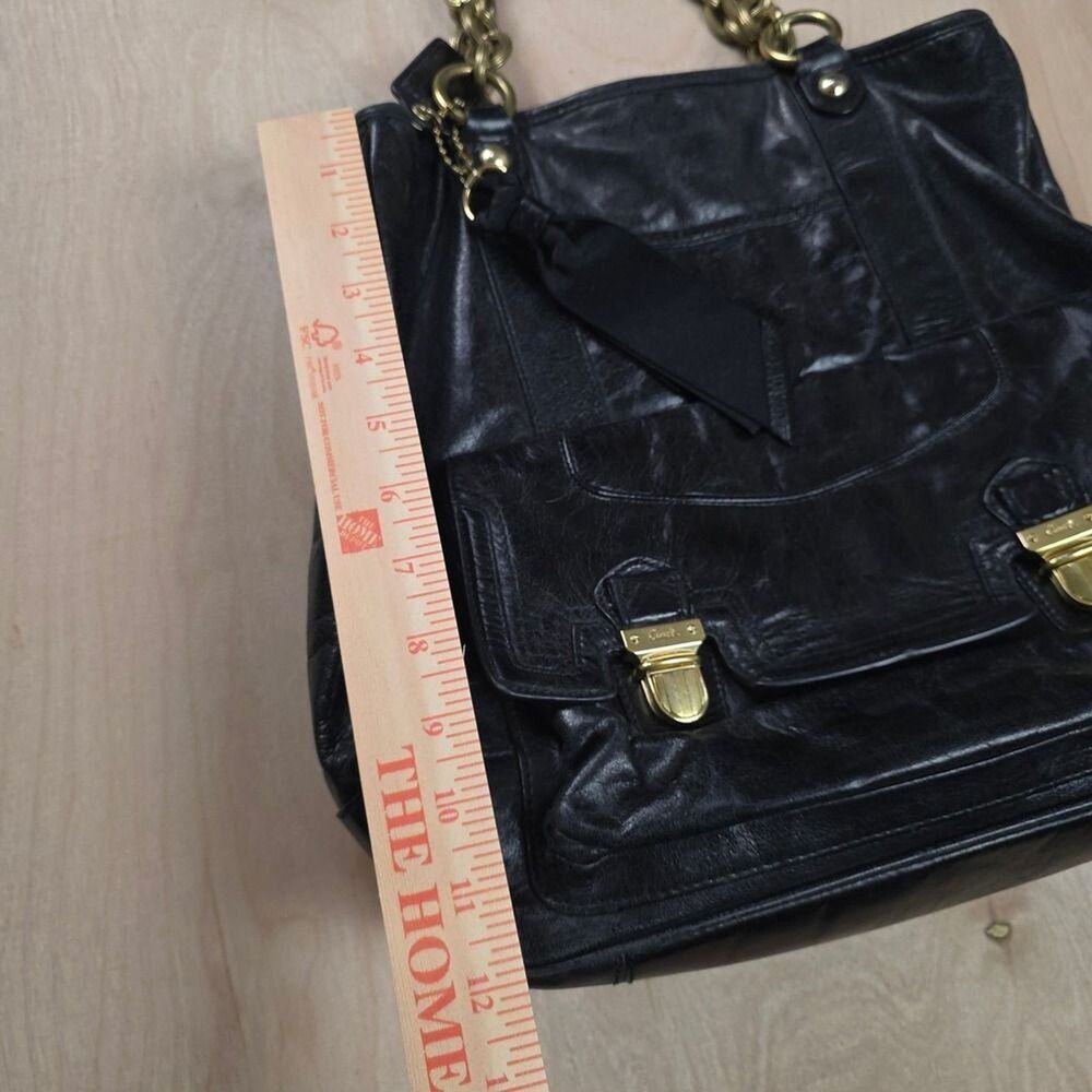 Coach Poppy Camellia Pushlock Leather Tote Glossy Black Leather #1 - Picture 12 of 14